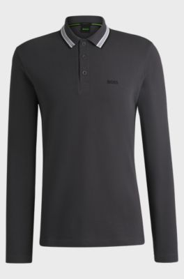 Cotton-piqu&eacute; polo shirt with contrast logo, Dark Grey