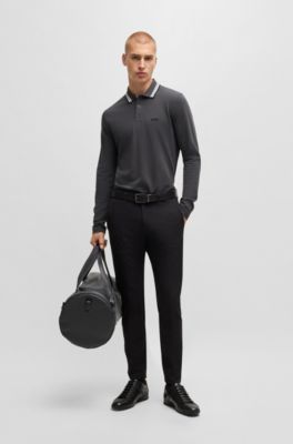 Cotton-piqu&eacute; polo shirt with contrast logo, Dark Grey