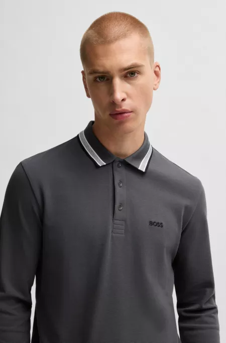 Long-sleeved polo shirt in cotton piqué
