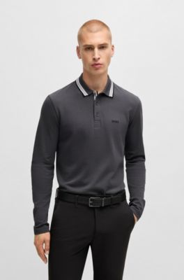 Cotton-piqu&eacute; polo shirt with contrast logo, Dark Grey