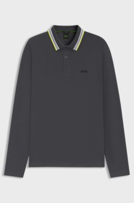 Long-sleeved cotton piqu&eacute; polo shirt, Dark Grey