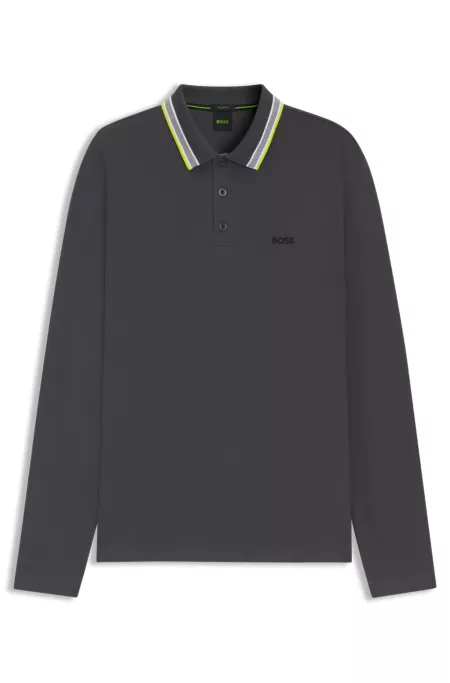 Long-sleeved polo shirt in cotton piqué