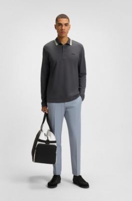 Cotton-piqu&eacute; polo shirt with contrast logo, Dark Grey