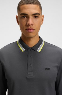 Cotton-piqu&eacute; polo shirt with contrast logo, Dark Grey