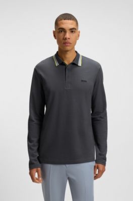 Long-sleeved cotton piqu&eacute; polo shirt, Dark Grey