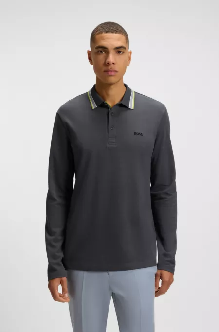 Long-sleeved polo shirt in cotton piqué
