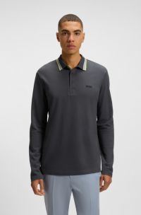 Cotton-piqué polo shirt with contrast logo, Dark Grey