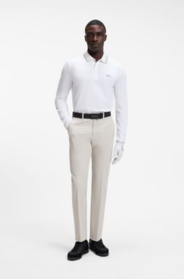 Long-sleeved cotton piqu&eacute; polo shirt, White
