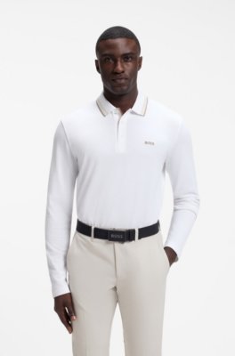 Long-sleeved cotton piqué polo shirt