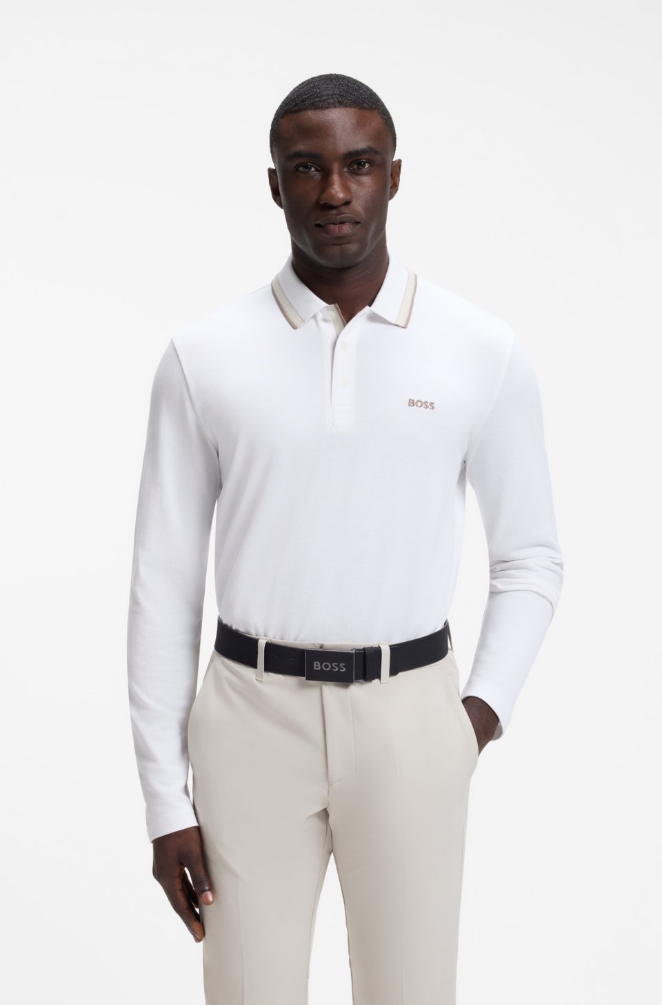 Long-sleeved cotton piqué polo shirt