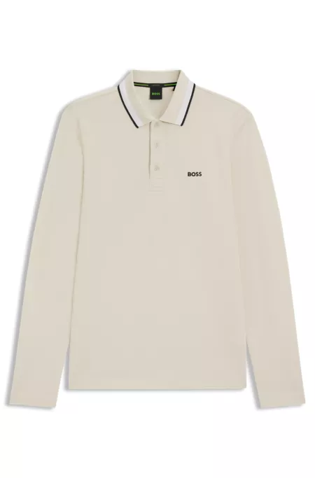Long-sleeved cotton piqué polo shirt
