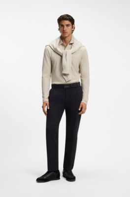 Long-sleeved cotton piqu&eacute; polo shirt, Light Beige