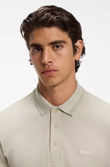 Long-sleeved cotton piqué polo shirt