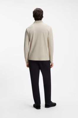 Long-sleeved cotton piqu&eacute; polo shirt, Light Beige
