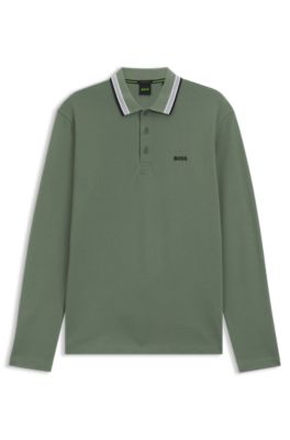 Cotton-piqu&eacute; polo shirt with contrast logo, Green