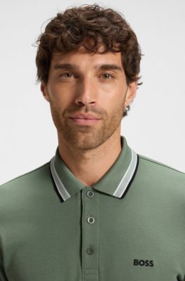 Long-sleeved cotton piqu&eacute; polo shirt, Green