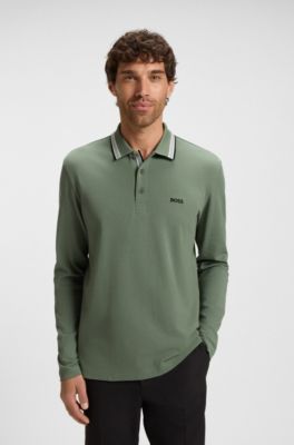 Cotton-piqu&eacute; polo shirt with contrast logo, Green
