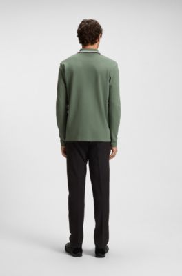 Long-sleeved cotton piqu&eacute; polo shirt, Green