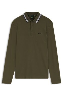 Long-sleeved cotton piqué polo shirt
