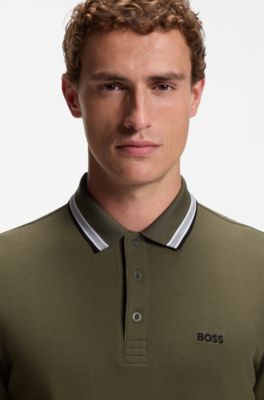 Long-sleeved cotton piqu&eacute; polo shirt, Olive