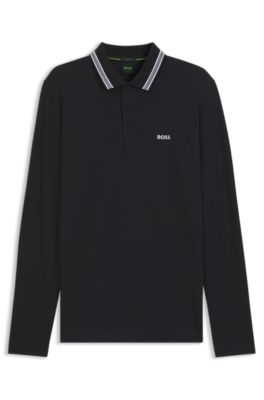 Long-sleeved cotton piqu&eacute; polo shirt, Dark Blue