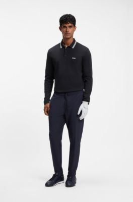 Long-sleeved cotton piqu&eacute; polo shirt, Dark Blue