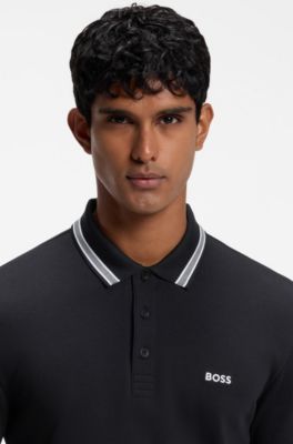 Long-sleeved cotton piqu&eacute; polo shirt, Dark Blue