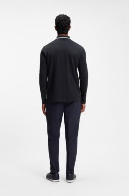 Long-sleeved cotton piqu&eacute; polo shirt, Dark Blue