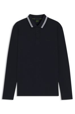 Cotton-piqu&eacute; polo shirt with contrast logo, Dark Blue
