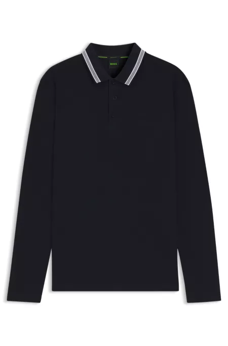 Long-sleeved cotton piqué polo shirt