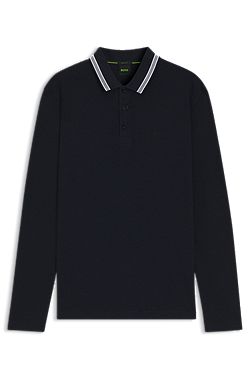 Long-sleeved cotton piqué polo shirt