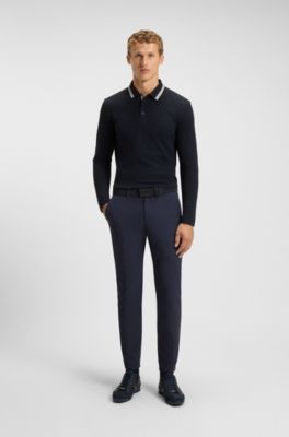 Long-sleeved cotton piqu&eacute; polo shirt, Dark Blue
