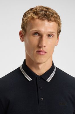 Long-sleeved cotton piqu&eacute; polo shirt, Dark Blue