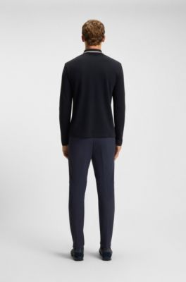 Long-sleeved cotton piqu&eacute; polo shirt, Dark Blue