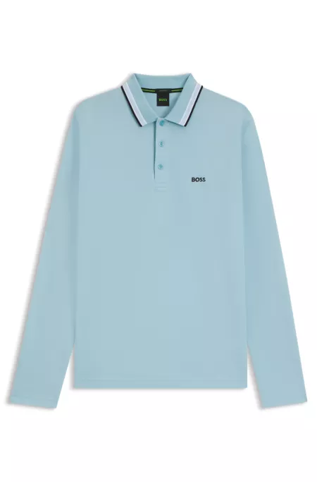 Long-sleeved cotton piqué polo shirt