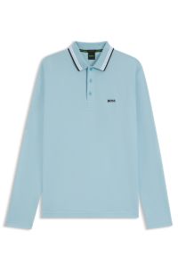 Long-sleeved polo shirt in cotton piqué, Light Blue