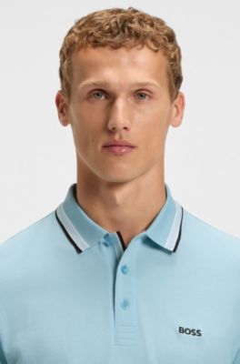 Long-sleeved cotton piqu&eacute; polo shirt, Light Blue