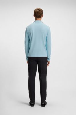 Long-sleeved cotton piqu&eacute; polo shirt, Light Blue
