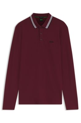 Long-sleeved cotton piqué polo shirt, Dark Red