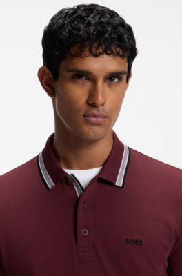 Long-sleeved cotton piqu&eacute; polo shirt, Dark Red