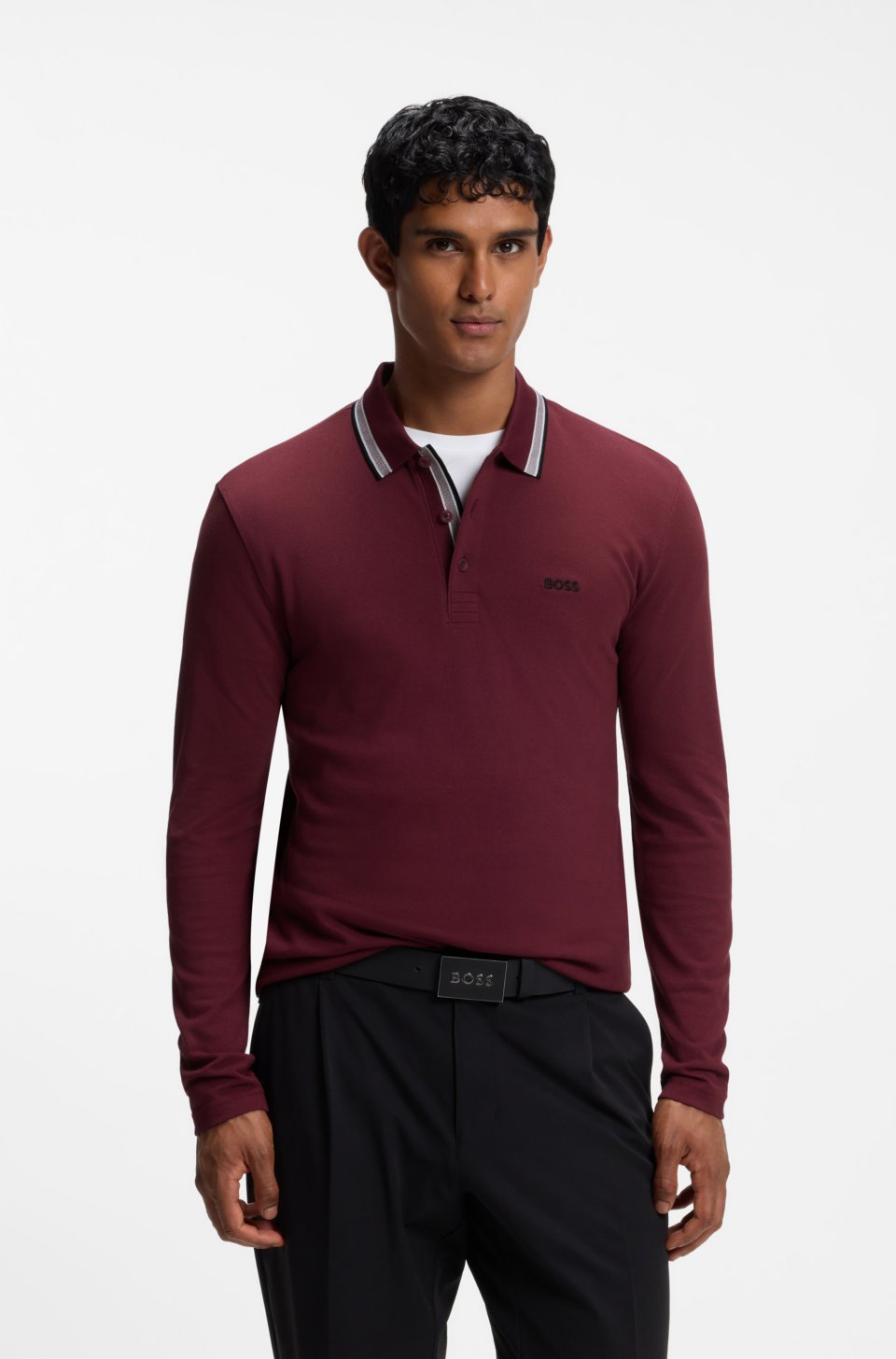 Long-sleeved cotton piqué polo shirt