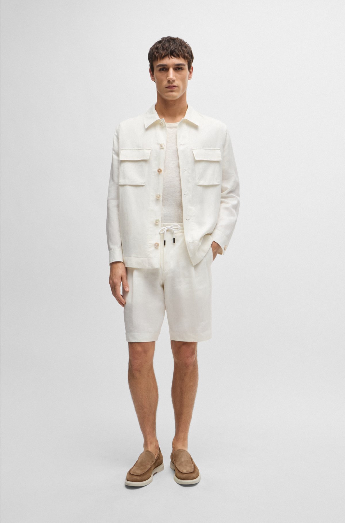 Tapered-fit shorts in linen and silk, White