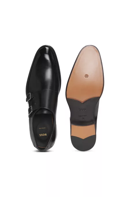 Double-strap monk shoes in burnished leather