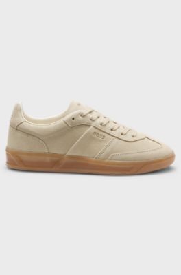 Sneakers in pelle scamosciata con suola in gomma, Beige chiaro