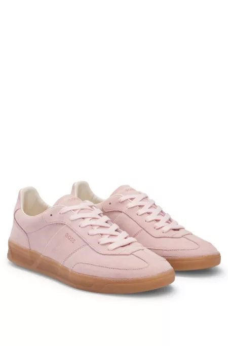 Suede lace-up trainers with logo detail