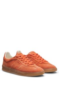Suede lace-up trainers with logo detail, Orange