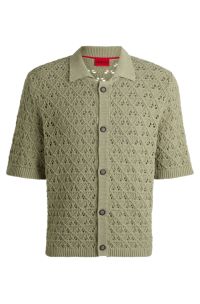Open-structured shirt in a knitted cotton blend, Light Green