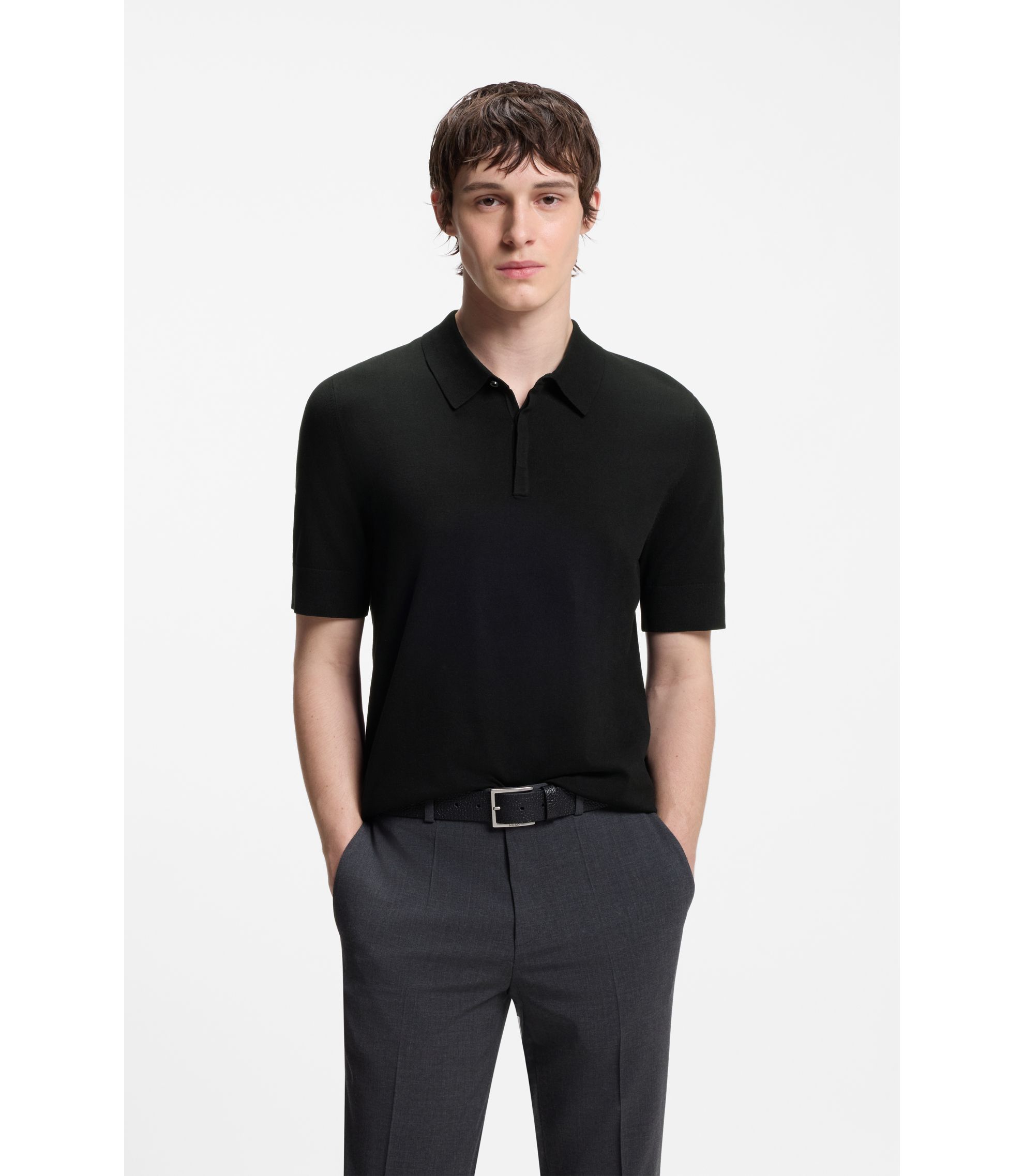 Strick-Poloshirt mit verdeckter Knopfleiste