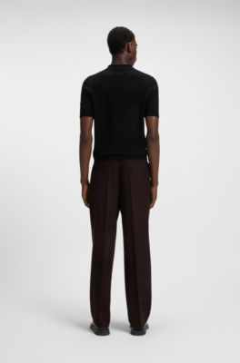 Knit polo with covered placket, Black