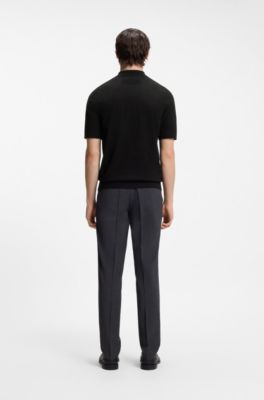 Knit polo with covered placket, Black